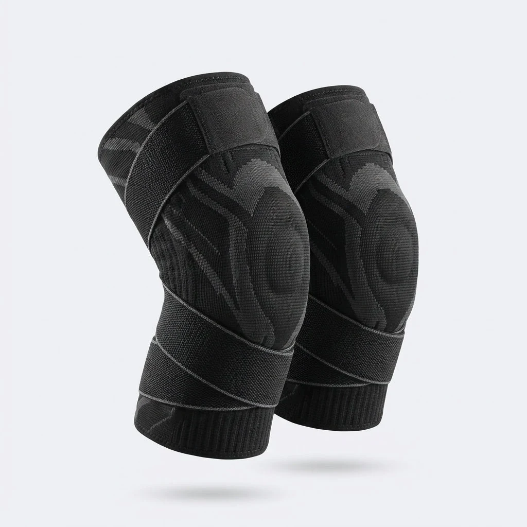 Paire de genouillères textiles noires FlexiPro, photographie officielle de la boutique